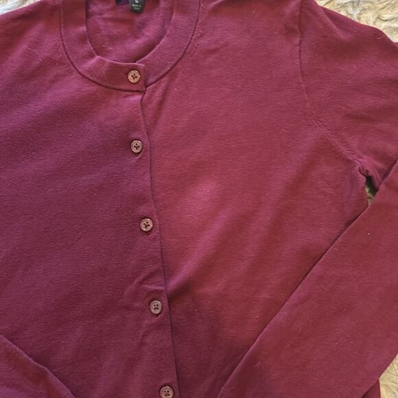 J Crew women’s maroon cotton nylon button front long sleeve cardigan - Picture 2 of 5
